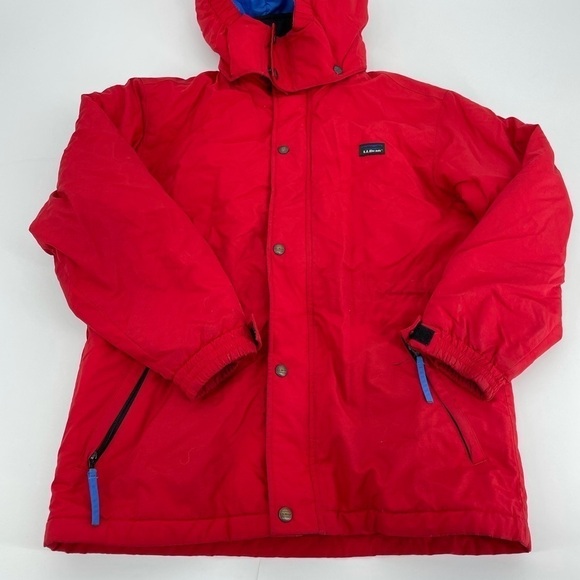 LL Bean Lined Jacket Hooded Winter Parka Kids Size L Red Blue - Picture 1 of 9